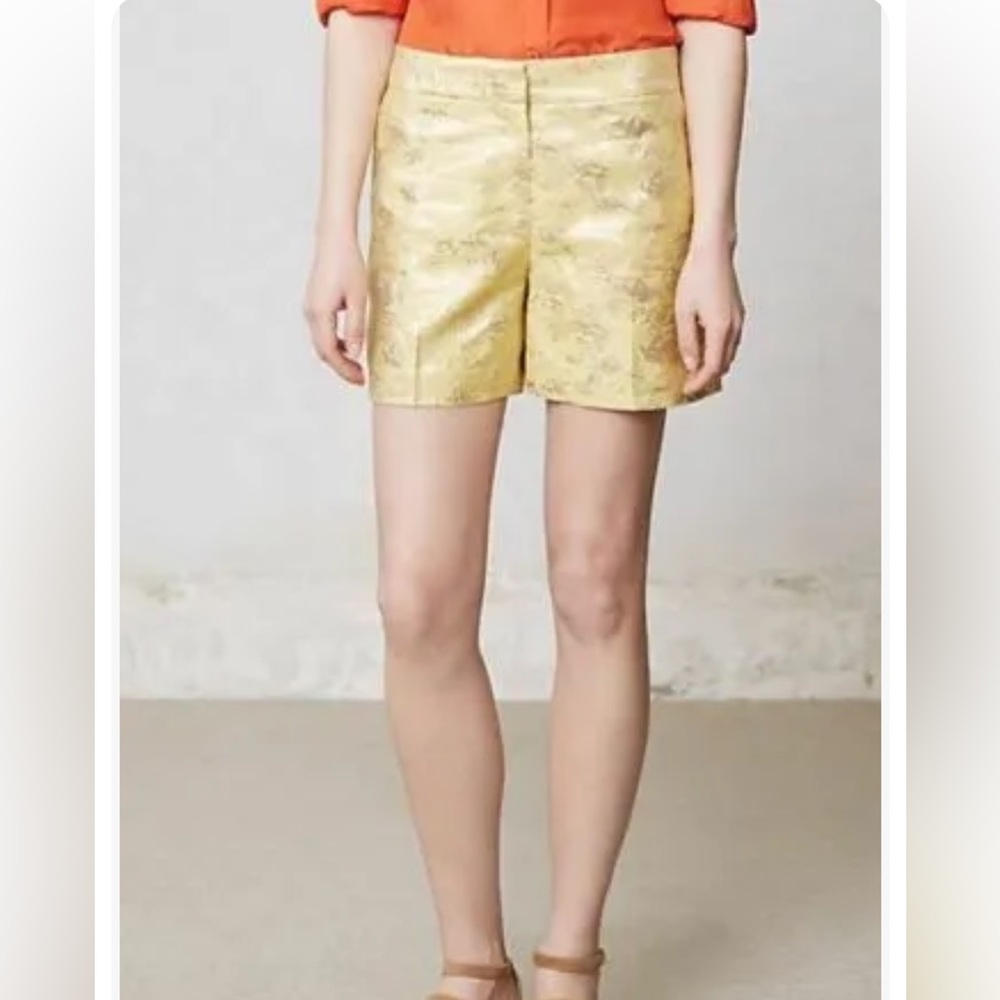 Anthropologie Leifsdottir Gold Yellow Aglitz Brocade Tails Shorts sz0